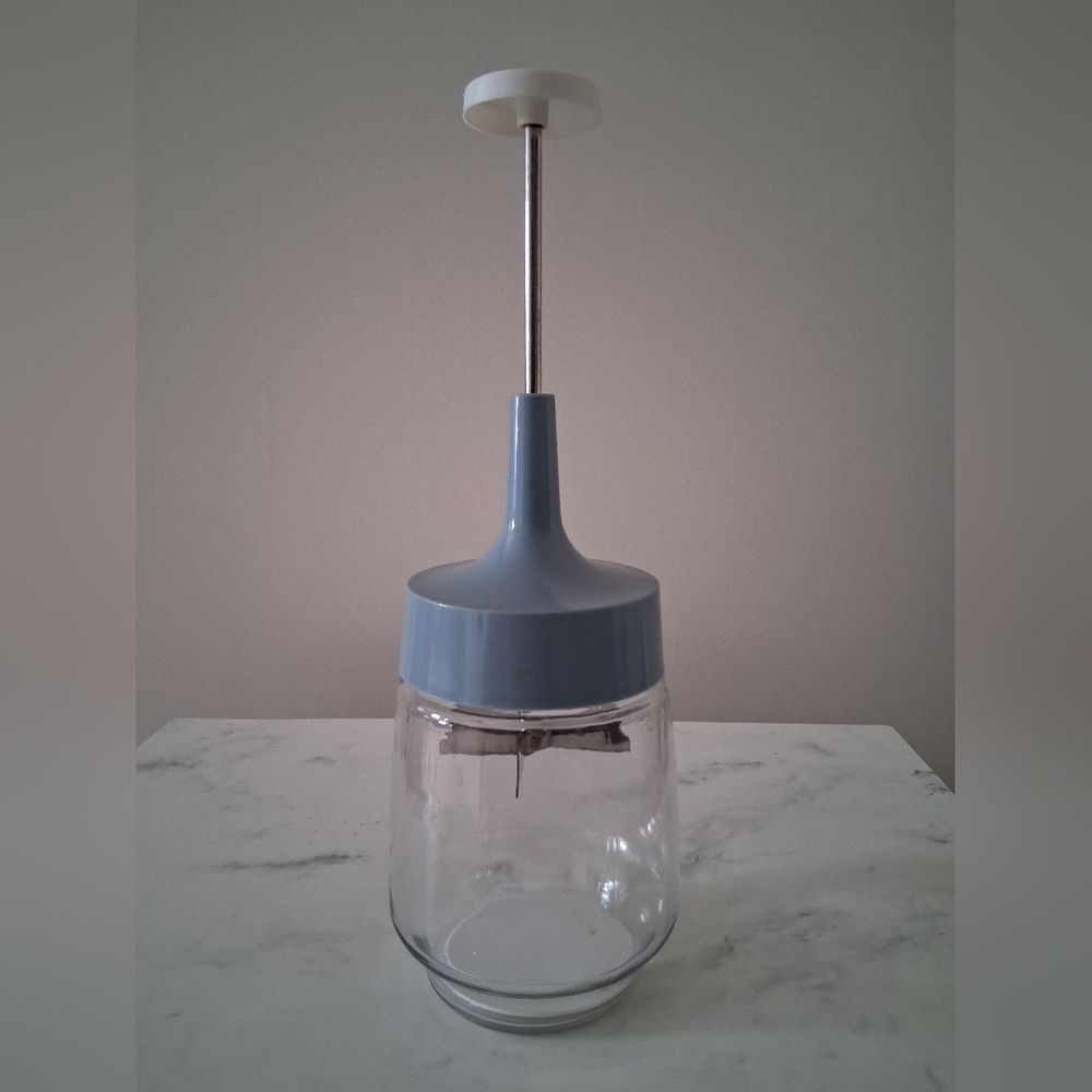 Gemco Vintage Blue Food Nut Chopper Glass Jar Stainless Steel Blades USA Manual